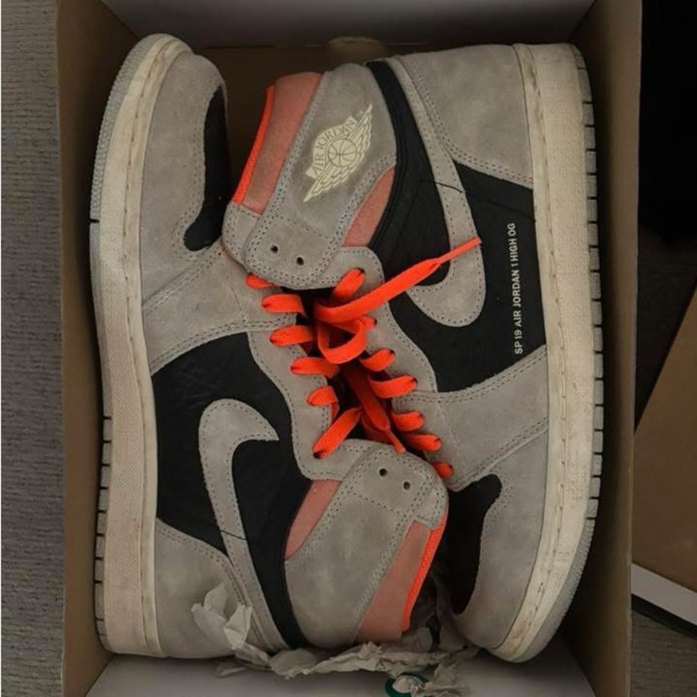 Jordan High-Top Sneakers - Gray, Black, and Orange